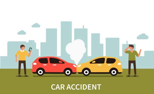 A cartoon graphic demonstrating a car accident.