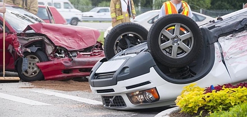 Rollover car crash, car accident claim concept.